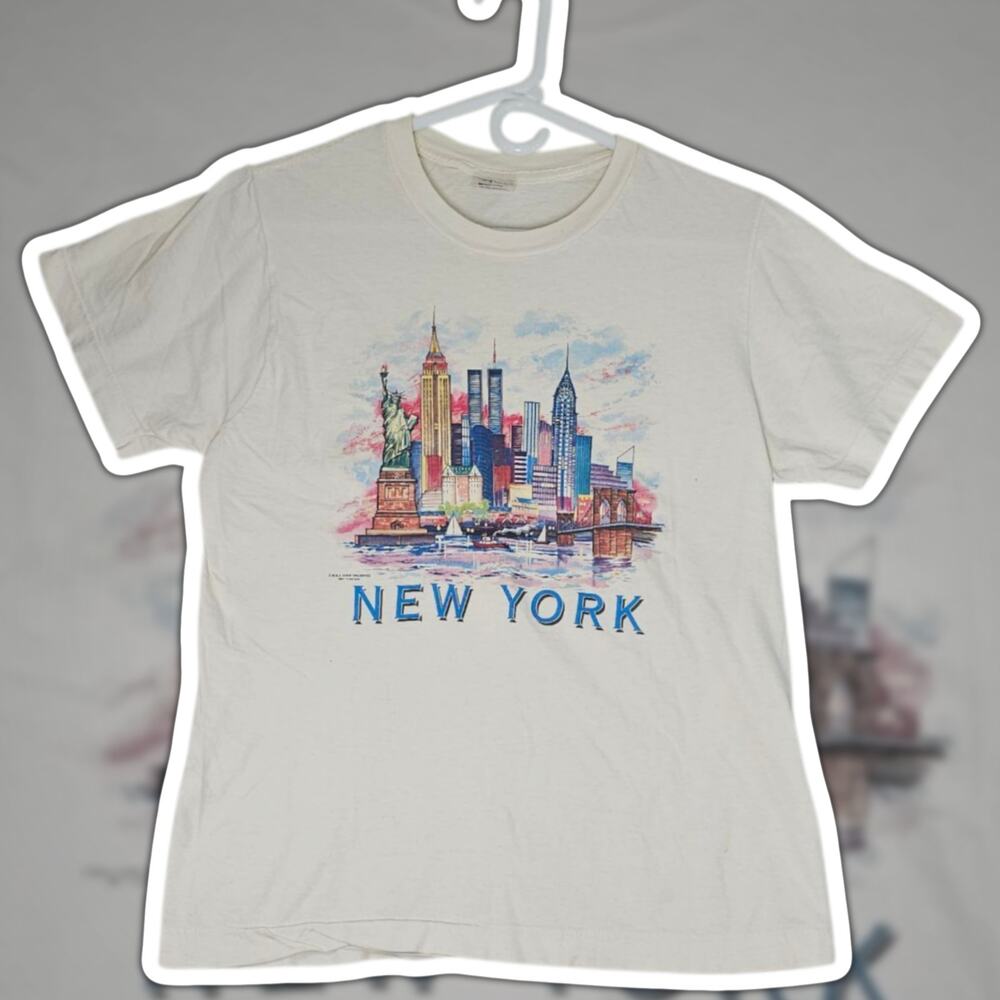 Vtg 90s BVD New York Twin Towers White T Shirt Unisex Small Single Stitch USA